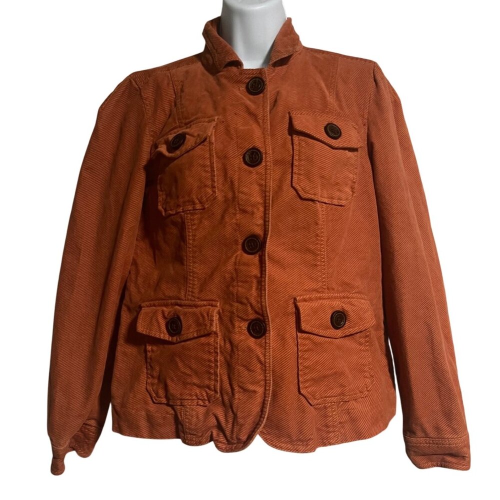 Gap Womens Orange Corduroy Blazer Jacket Size 12 Full Butterfly Lining
